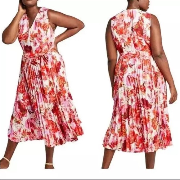 Lane Bryant Floral Pleated Tie Back Dress - Picture 1 of 7